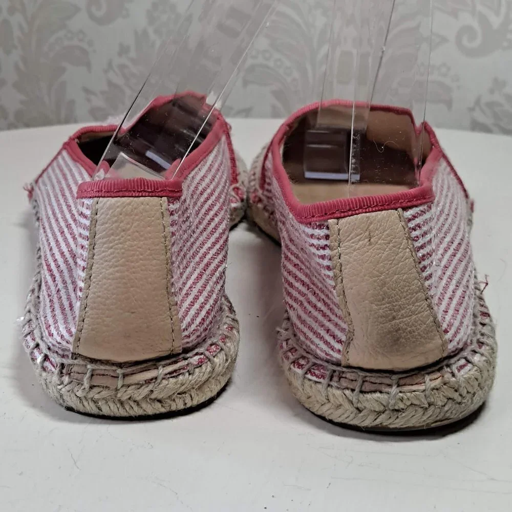 Franco Sarto Size 8.5 A-Whip Pink and White Striped Espadrilles Sequins Jute